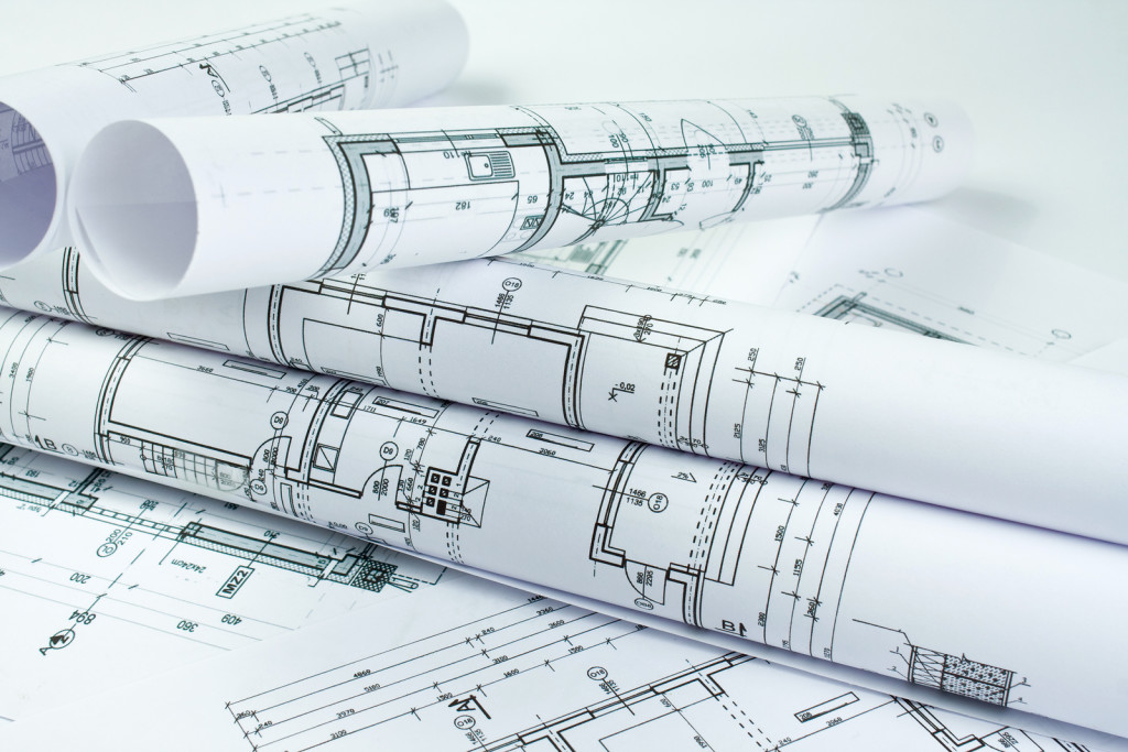 Part of architectural project, blueprint and close up