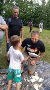 Justin pie in face from son
